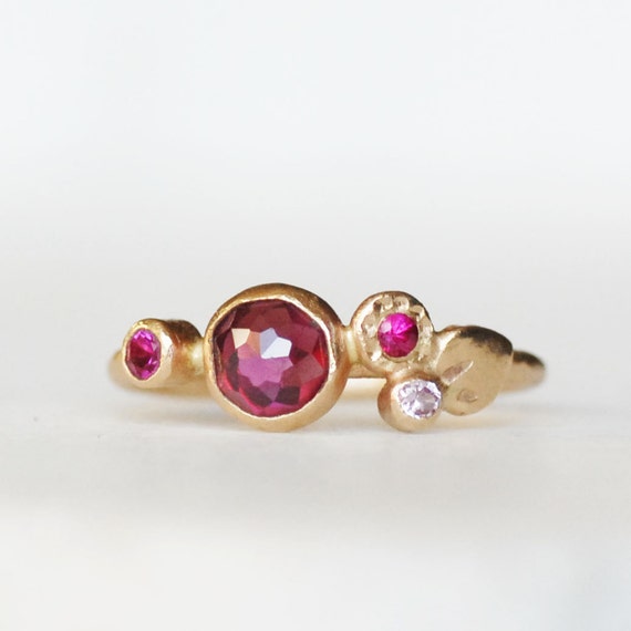Ruby Sapphire Garnet Petal Ring 14k Bloom Engagement Band
