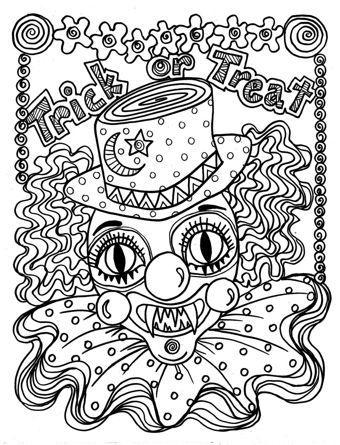 Download Instant Download Scary Clown Halloween Spooky Coloring page