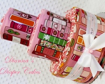 Baby Diaper Cake Book Shower Girls Pink Gift Centerpiece