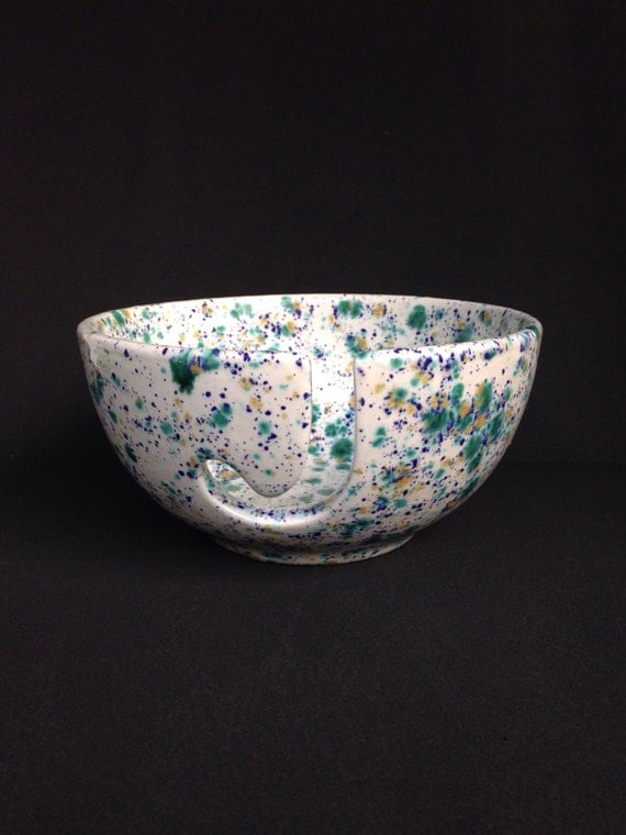 Ceramic Yarn Bowl Hand Painted Pottery Knitting Bowl White