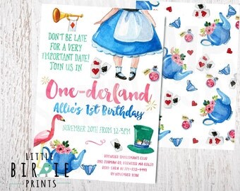 ALICE IN ONEDERLAND Birthday Invitation Alice in onederland Invitation Alice in ONEderland first birthday invitation Printable