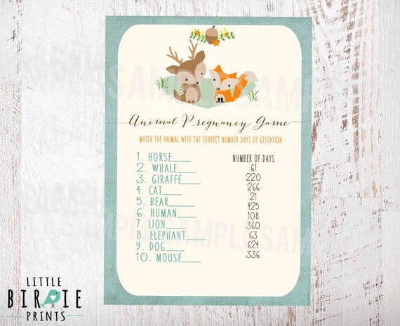 400 New baby shower game animal gestation 476 Baby Shower GAME Animal Pregnancy Gestation Game // Woodland Baby   