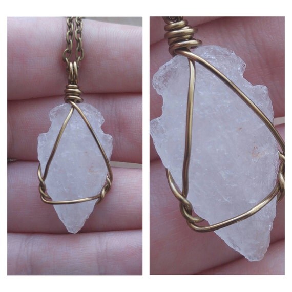 Wire Wrapped Quartz Arrowhead Necklace by DrunkenMermaid on Etsy