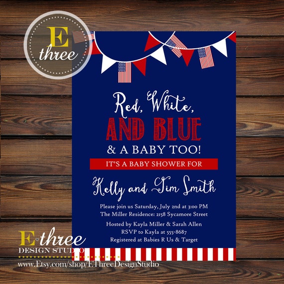 baby shower 4th child White Red Baby Baby Invitation 4th and Shower July Blue of