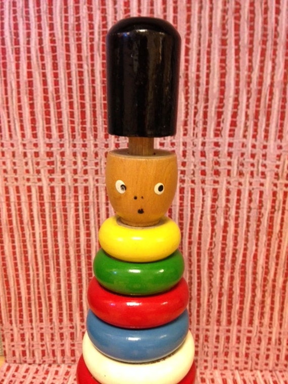 Items similar to Vintage Wooden Ring Stacking Toy - Wooden Stacking Toy ...