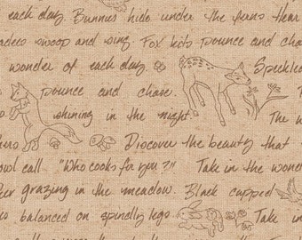 Red Rooster Forest Frolic  Words Deer Foxes Animals 25722-BEI1 Free Shipping 1/2 Yard Cotton Fabric