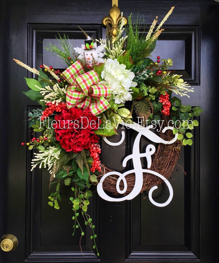 Christmas Wreath for Door, Monogram Wreaths, Holiday Wreaths, Front