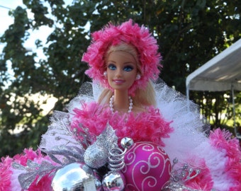 Pink Christmas Barbie/ toilet paper doll