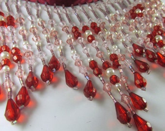 Beaded Fringe Trim in Red, Pink, Dusty Rose White Pearl 5 inch long Beaded Decorator Trim