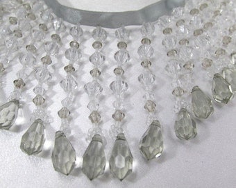 Sale Precut 31 inches Gray and Clear 3.5 inch Straight Medium Beaded Fringe Decorator Trim