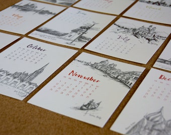 Refill 2017 World Travel Collection Desk Calendar, hand drawn without base, letterpress printed eco friendly