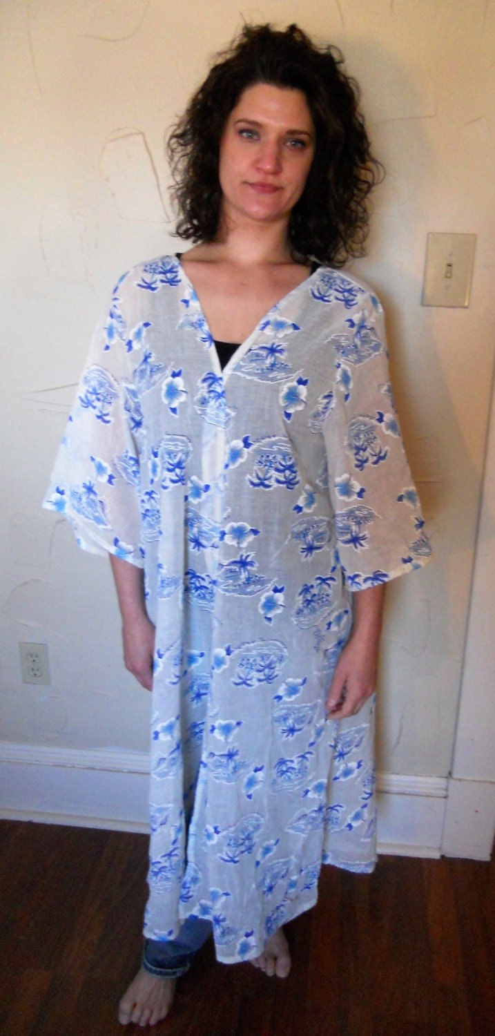 Duster Blue and White Gauze One size fits all One of a