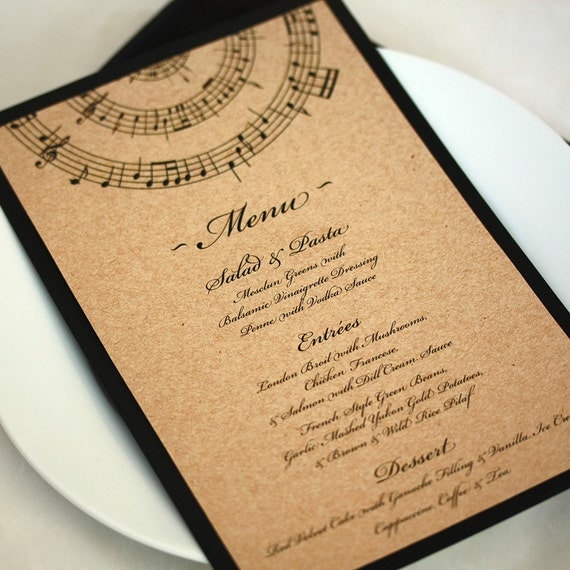 Music Wedding Menu Music Note Dinner Menu Deposit