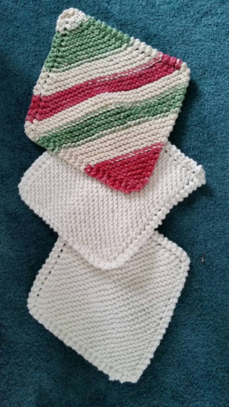 Set of 3 Christmas Dishcloths Hand Knitted in 100 cotton yarn