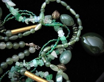 JADE Multistrand Necklace with Brass and Silver Beads