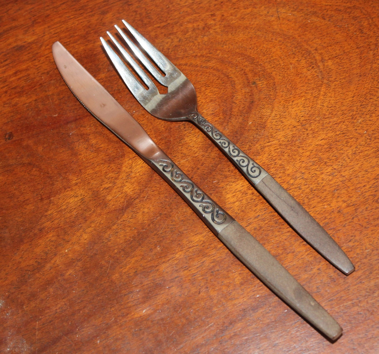 Stainless Lot of Vintage Flatware with Wood Handle silverware