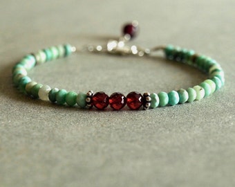 Garnet Opal Bracelet, Peruvian blue opals, deep red garnet, sterling silver, gemstone bracelet, natural red garnet and blue opal jewelry