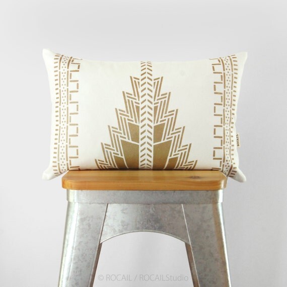 White and Gold Pillow Case Cushion Cover Aztec