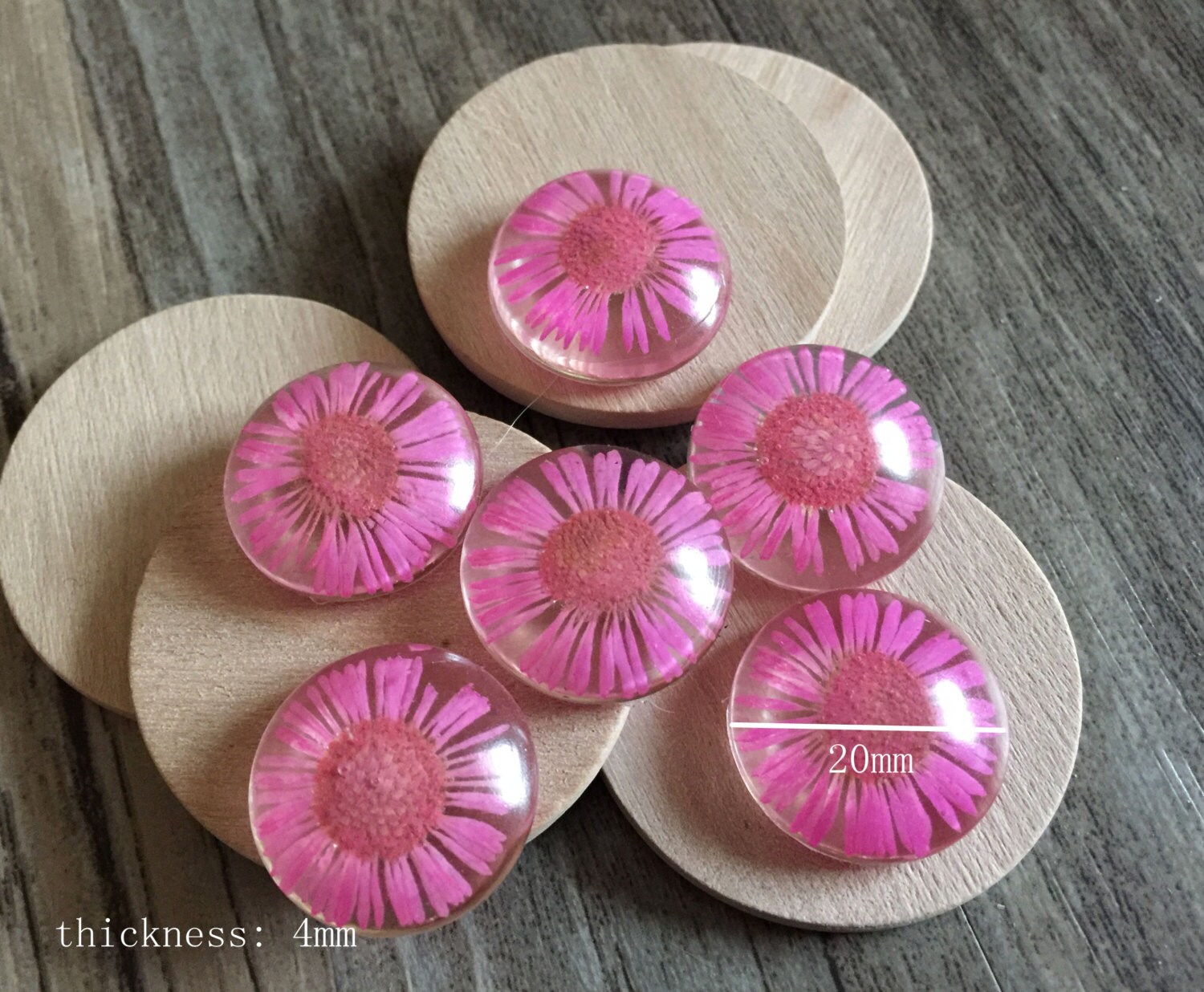 6pcs Handmade 20mm Transparent Epoxy Resin Dipped Cameo with