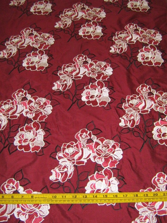 Red Silk Fabric By The Yard Embroidered Red Silk Burgundy