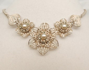 Vintage Enamel Filigree Flower Necklace