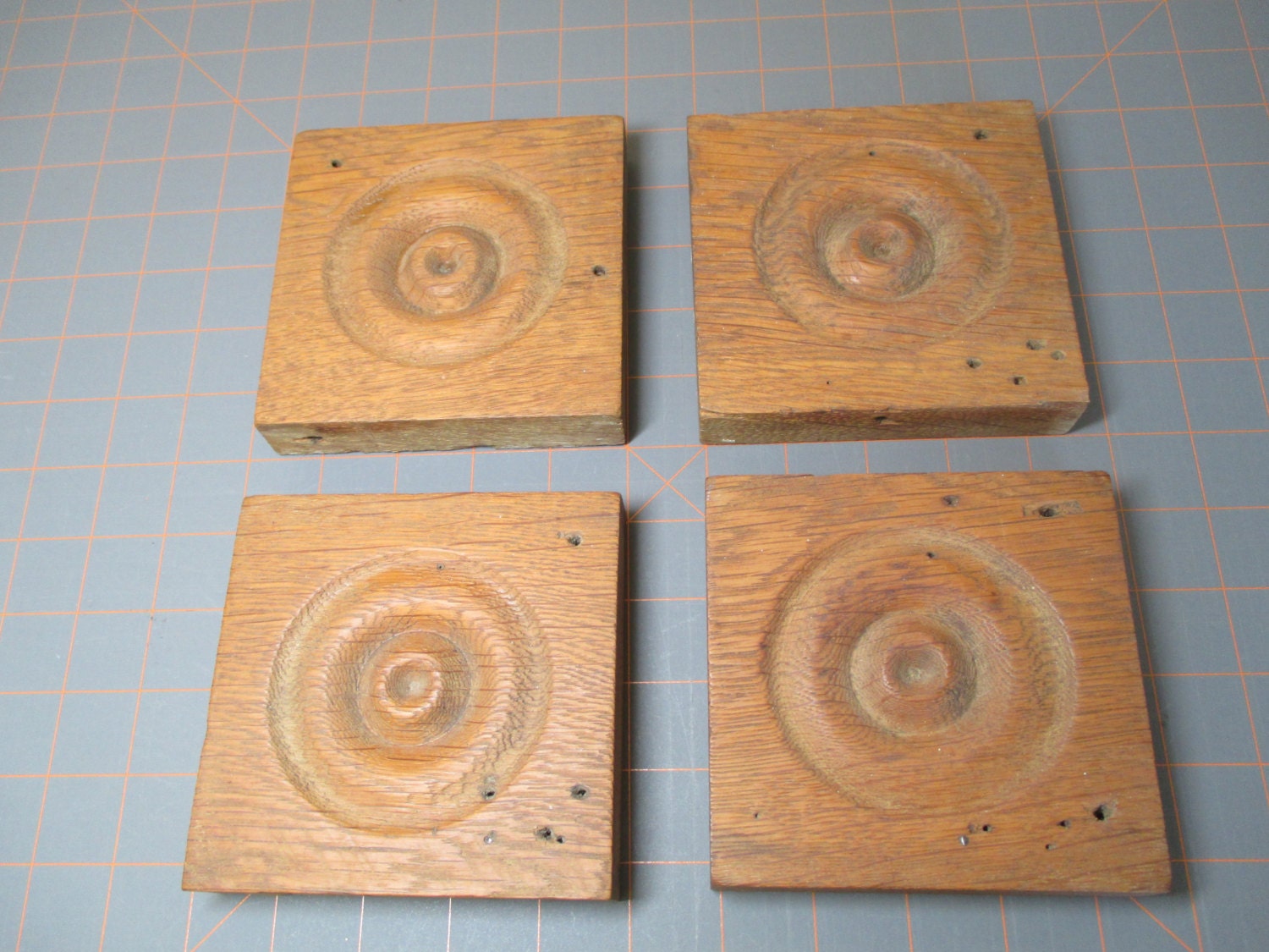 Antique Architectural Oak Wood Rosettes/Window Trim