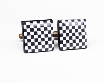 Checkerboard Cufflinks, Chess Board Cufflinks, Black and White Men Cufflinks, Square Cufflinks, Gift Accessories For Men, Groomsmen Gift