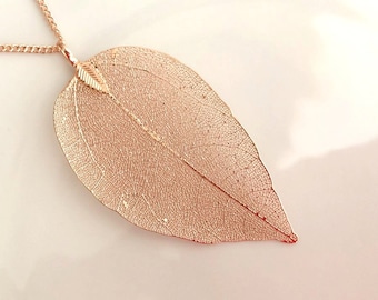 Rose Gold Leaf Necklace. Rose Gold.Gold Necklace. Long Necklace. Leaves Necklace.Leaf Necklace.Minimalist.Simple. Minimal. Everyday.Bohemian