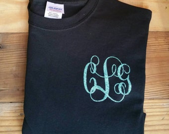 Glitter Monogrammed Short Sleeve Tshirt/Personalized Shirt/Custom Monogram Shirt/Glitter Personalized Shirt/Three Letter Initial