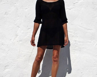 Black sheer tunic black beach cover up black blouse sheer blouse black vegan blouse vegan tunic black sheer top