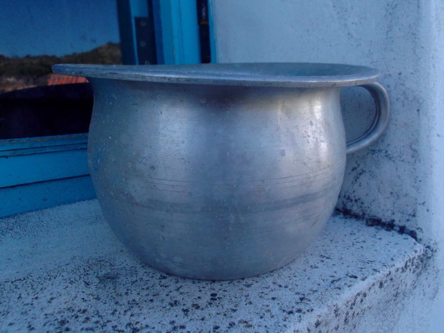 antique aluminium child's chamber pot Portuguese vintage