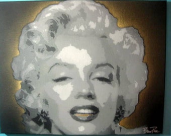Marilyn Monroe w/Gold Grill Gangster Stencil Painting by Beau Pope - Spray Paint on Canvas