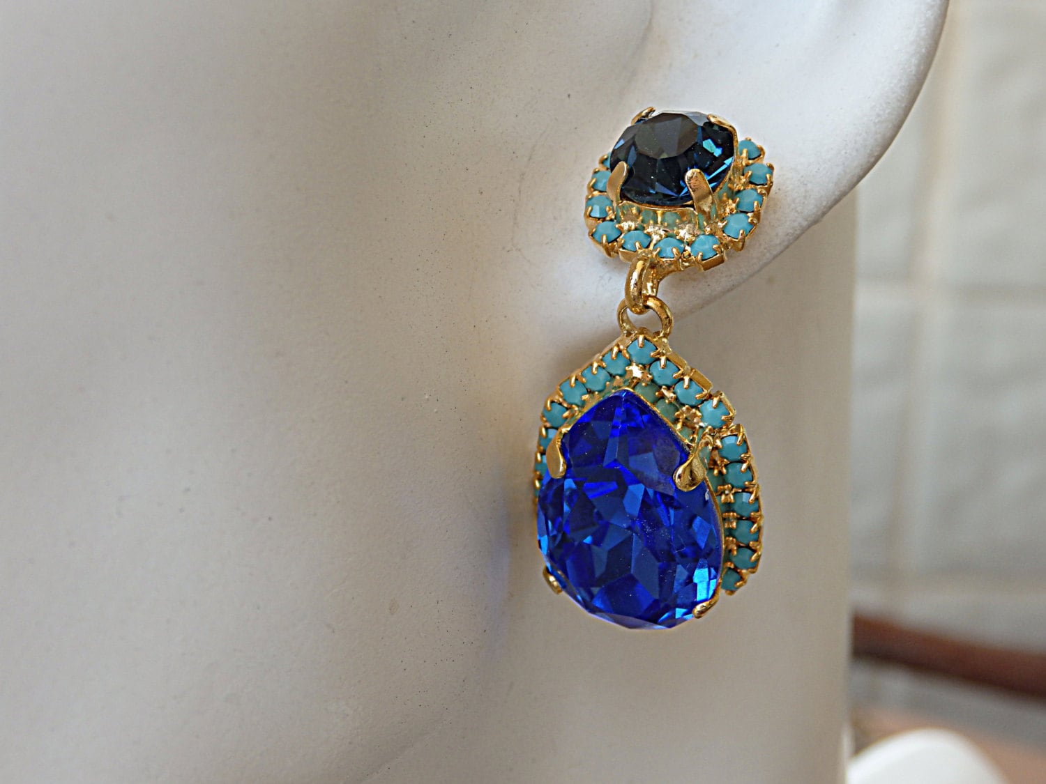 Blue Sapphire Earrings Navy And Turquoise Swarovski Blue Sapphire Earrings Navy And Turquoise Swarovski Crystal Chandelier