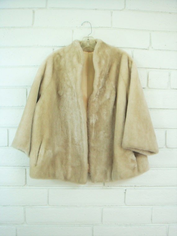 60's FAUX FUR SWING coat vintage champagne evening jacket
