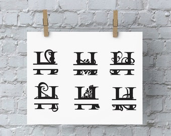 Split Letter Monogram - H - SVG Files for Silhouette - Monogram - Monogram Fonts - Digital Fonts - Cricut Monogram Fonts - Silhouette Files