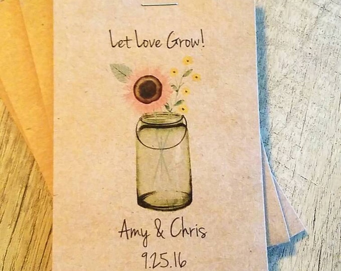Rustic Chalkboard Green Mason Jar Let Love Grow Flower Seed Packet Favor Shabby Chic Cute Favors for Country Bridal Shower Wedding Birthday