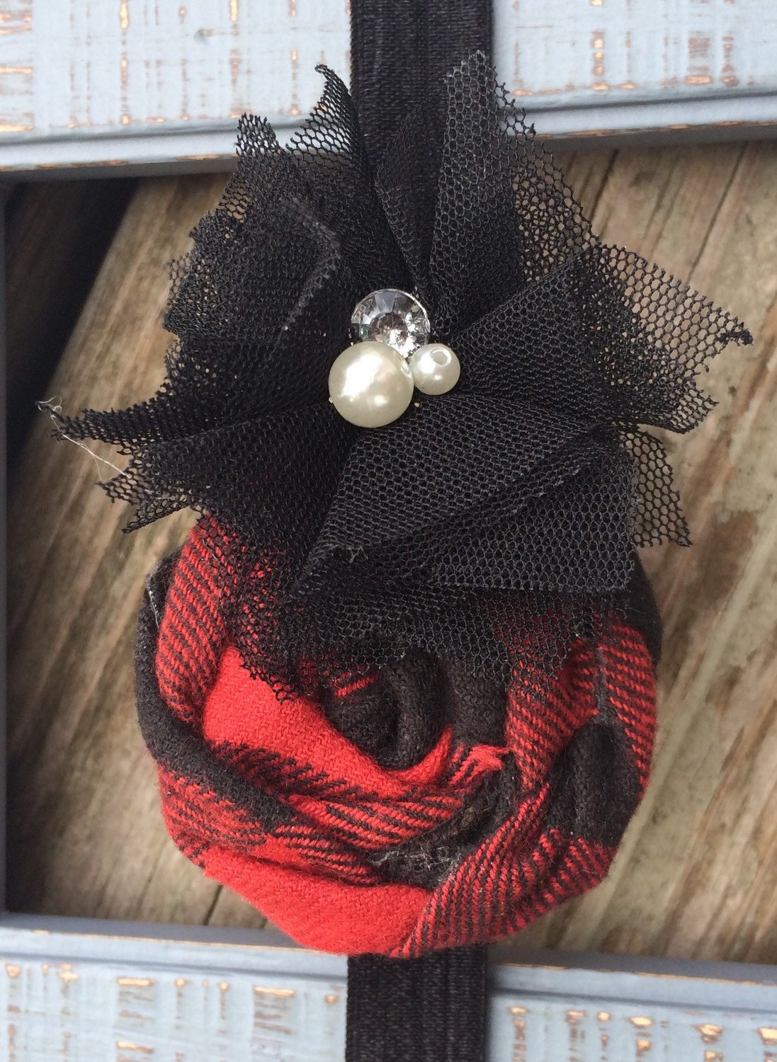 Black Red Buffalo Plaid Double Flower Flannel by OwlMyPretties