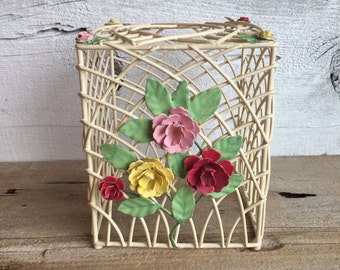 Metal wire small tissue box cover. Flower Kleenex box cover.