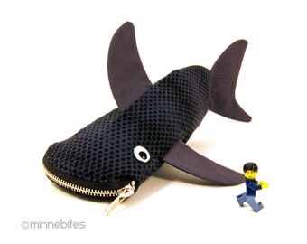 School Bag - Travel Kit - Shark Pencil Case - Gift for Guys - Black Pencil Pouch - Desk Accessory - Kids Birthday Gift - Personalized Bag