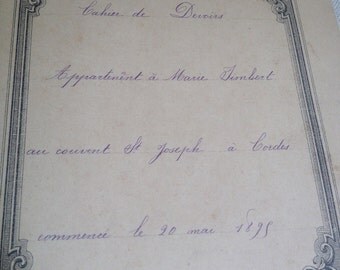French antique cahier or notebook from 1895