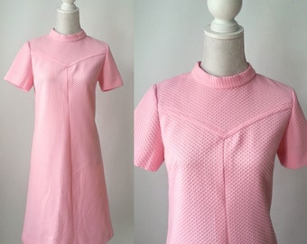 Vintage Pink Dress, 1970s Pink Dress, Retro 70s Dress, Vintage Poly Dress, Pink Polyester Dress, 70s Day Dress, 1970s Casual Dress, Office