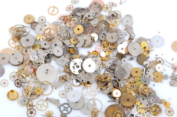 WATCH PARTS Assortment, Steampunk Watch Gears, Tiny Watch Parts, Brass Watch Parts, Copper and Silver Watch Gears, 50 gram box, fin0515 by SmartParts steampunk buy now online