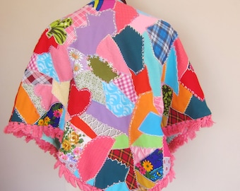 70s patchwork poncho. home made poncho, festival wear, hippie clothing, bohemian cape, boho top, hand embroidered