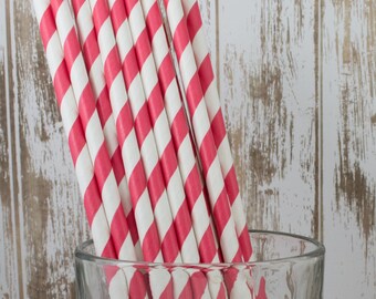 25 red and white barber striped paper drinking straws - with FREE DIY Flags / Pendants. See also - "Personalized" flags option.