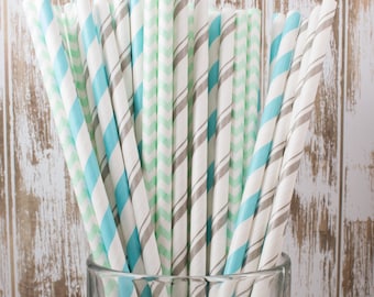 75 Wintermint mixed combo barber striped paper drinking straws , FREE DIY Flags. See also - "Personalized" flags option.