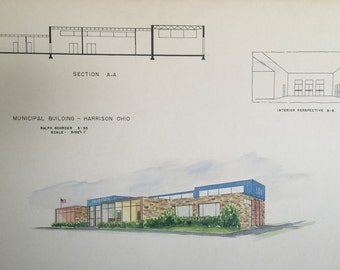 Mid Century Modern Student Architectural Drawing