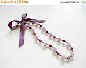 Handcrafted one-of-a-kind amethyst gemstone purple and lavender sweet 16 necklace with purple ribbon Handcrafted one-of-a-kind amethyst gemstone purple and lavender sweet 16 necklace with purple ribbon