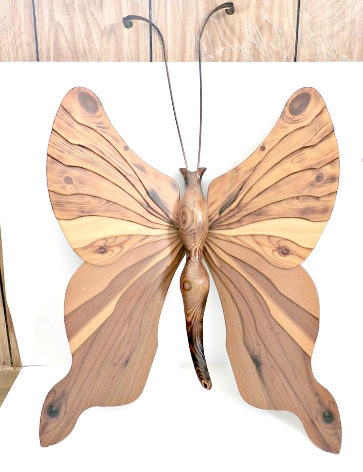 vintage large wooden butterfly wall art by PlasticPinkFlamingos