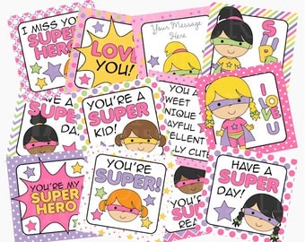 school lunch box notes printable digital - Super Hero Girls Lunch Box Notes Printable