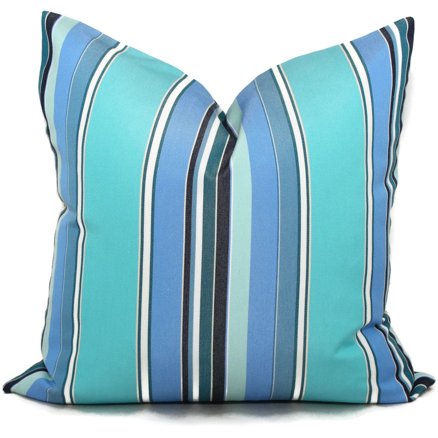 Sunbrella Blue and Turquoise Stripe Indoor Outdoor Pillow